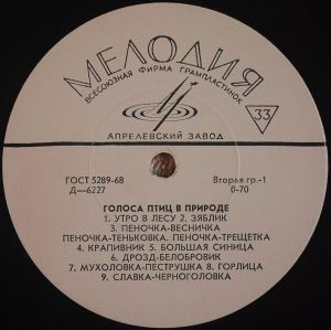 No Artist - Голоса Птиц В Природе (1968)