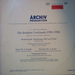 Georg Philipp Telemann / Konzertgruppe Der Schola Cantorum Basiliensis / August Wenzinger / Nürnberger Kammermusikkreis - Wassermusik / Suite Nr. 6, Konzert Nr. 3, Triosonate (1963)