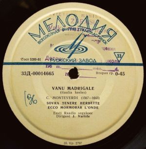 Eesti Raadio Segakoor - Vanu Madrigale (1964)